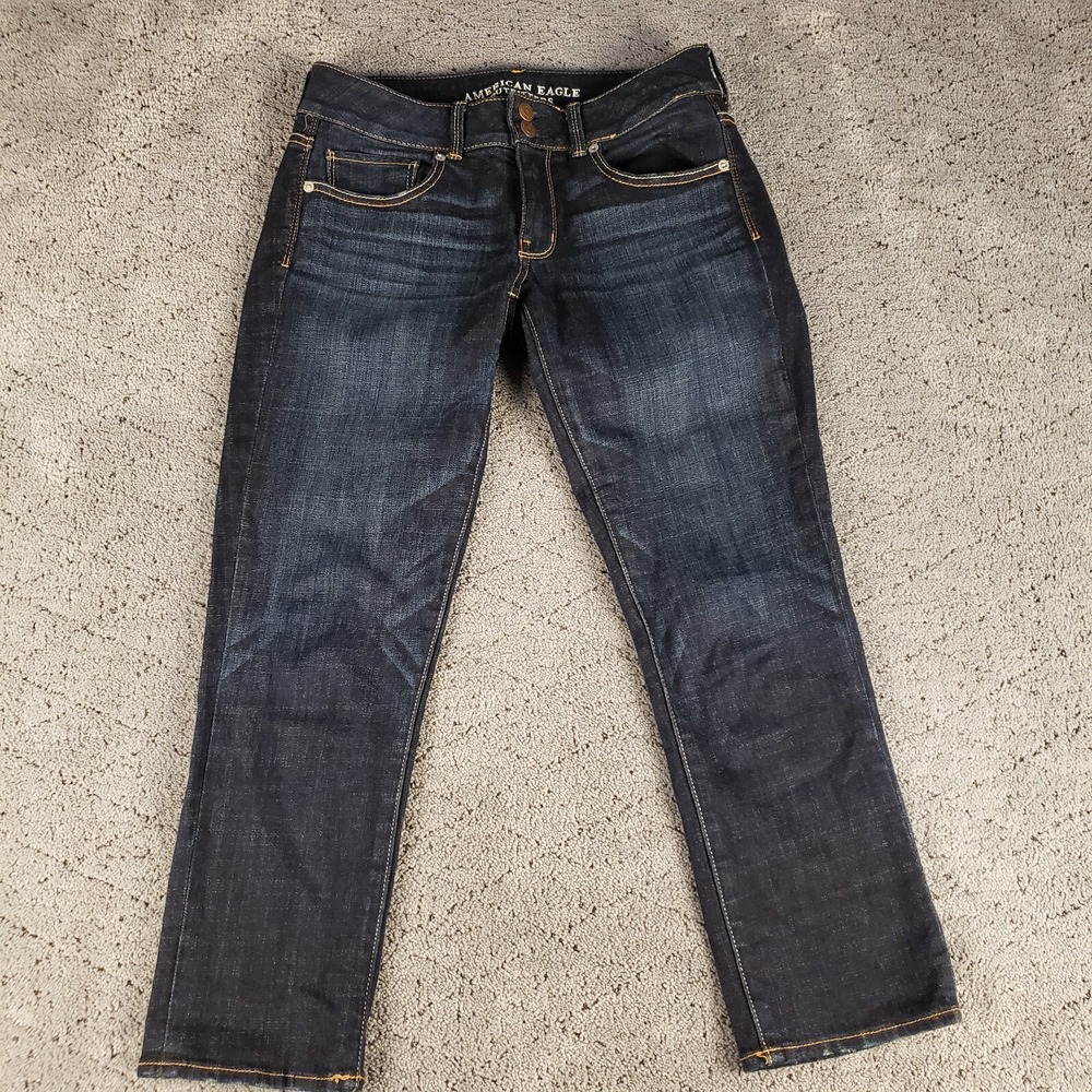American Eagle Jeans Womens 6 Blue‎ Artist Crop Dark Wash Denim Low Rise Stretch